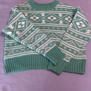 American Eagle Outfitters Mint Green Fair Isle Crewneck Sweater